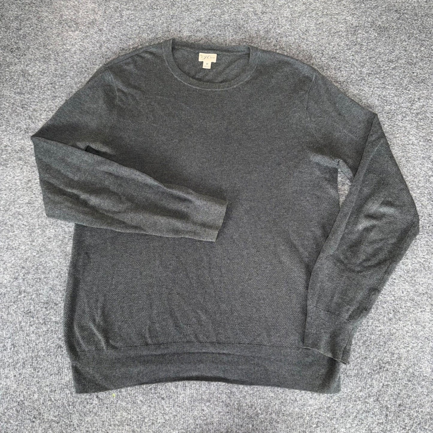 J.Crew Mens Medium Gray Textured Cotton Crewneck Sweater Classic Pullover Knit